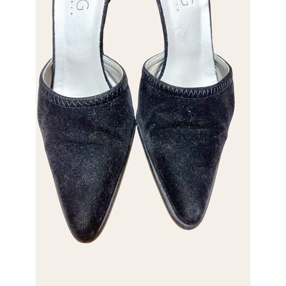 BCBGMaxAzria Black Suede Silver Pointed-Toe Heels Size 8 - Picture 5 of 9